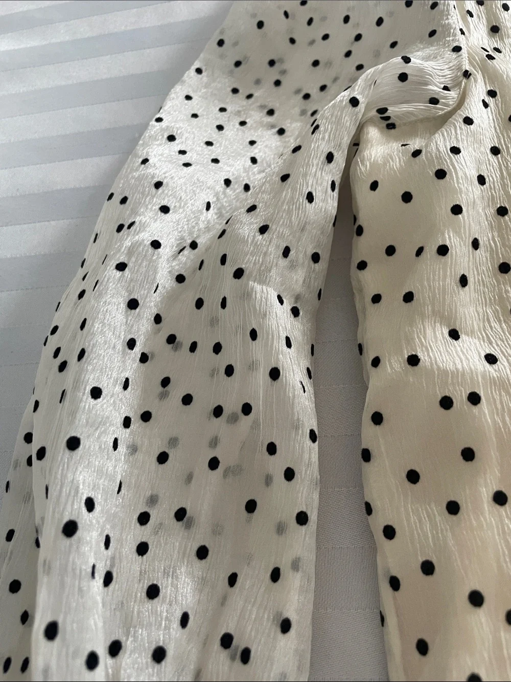 LOFT Ivory Ruffle Neck Black Polka Dot Blouse